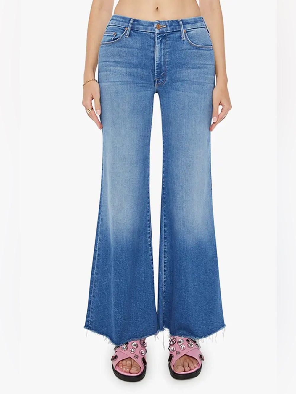 Mother The Roller Fray Wide Leg Denim Jeans Work Hard Play Hard size 29